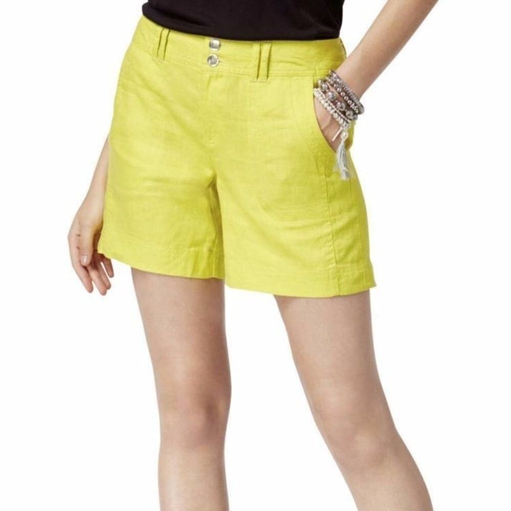 INC CITRUS BURST REGULAR FIT LINEN CARGO CASUAL COLOFUL SUMMER SHORTS SIZE 0 NWT